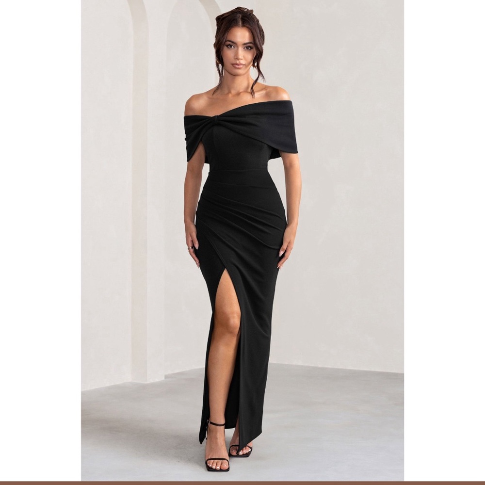 Black formal dress, off the shoulder. Worn once for a couple of hours, like new
